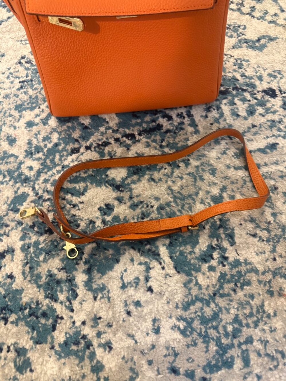 Ainifeel Orange Leather Satchel Box Bag - Picture 10 of 12